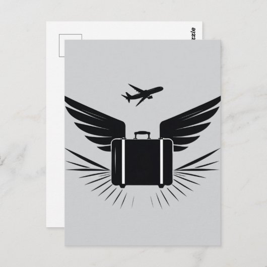 Schwarze Silhouette eines Reisekoffer Postkarte (Vorne/Hinten)