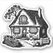 Schwarze Silhouette Gemütliches Land Hütte Sketch Aufkleber (Vorderseite)