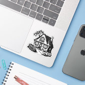 Schwarze Silhouette Gemütliches Land Hütte Sketch Aufkleber (Laptop mit iPhone)