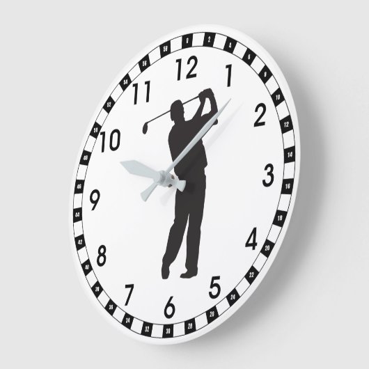 Schwarze Silhouette Golfer Große Wanduhr (Winkel)