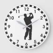 Schwarze Silhouette Golfer Große Wanduhr (Vorderseite)