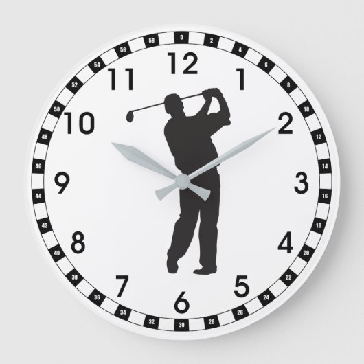 Schwarze Silhouette Golfer Große Wanduhr (Vorderseite)