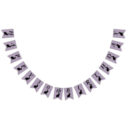 Schwarze Silhouette Happy Birthday Kanbit auf Lila Wimpelkette (Alle)