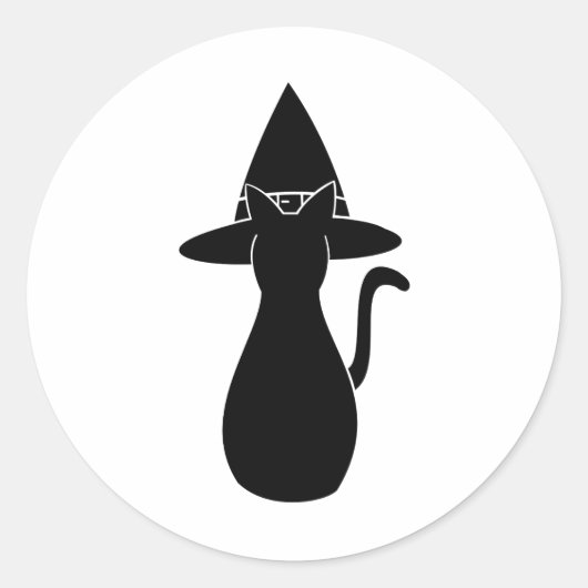 Schwarze Silhouette Hexenkatze mit Zauberhut Runder Aufkleber (Vorderseite)