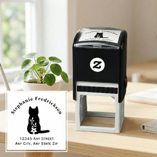 Schwarze Silhouette Katze Blumen Haustierliebhaber Permastempel