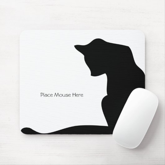 Schwarze Silhouette Katze - Maus hier platzieren Mousepad (Mit Mouse)