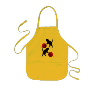 Schwarze Silhouette Kitty mit rotem Wollball Kinderschürze