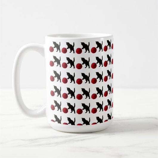 Schwarze Silhouette Kitty mit rotem Wollball (Mult Kaffeetasse (Links)