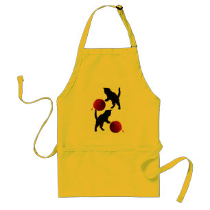 Schwarze Silhouette Kitty mit rotem Wollball Schürze