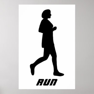 Schwarze Silhouette Läuferin Laufend Rennen Poster