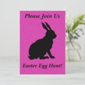 Schwarze Silhouette Osterkaninchen Bright Hot Pink Einladung (Stehend Vorderseite)