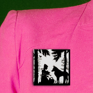 Schwarze Silhouette Rotkäppchen Wolf Wälder Button