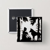 Schwarze Silhouette Rotkäppchen Wolf Wälder Button (Vorne & Hinten)