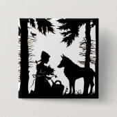 Schwarze Silhouette Rotkäppchen Wolf Wälder Button (Vorderseite)