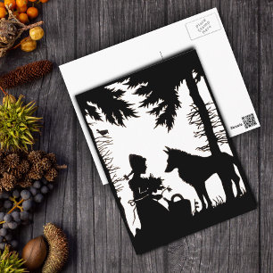 Schwarze Silhouette Rotkäppchen Wolf Wälder Postkarte