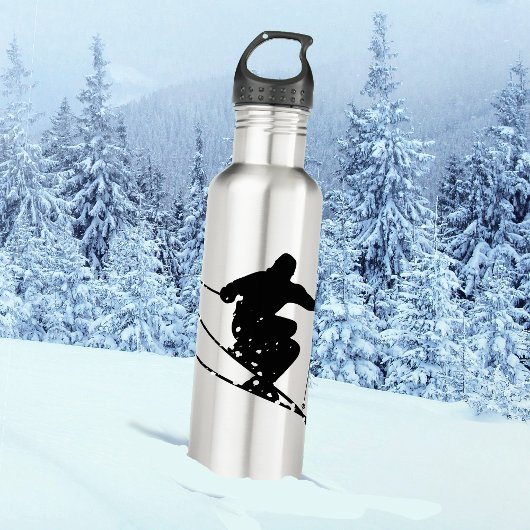 Schwarze Silhouette Schneeschuhwanderung Personali Edelstahlflasche