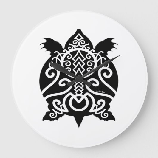 Schwarze Silhouette Snapper Turtle Große Wanduhr (Vorderseite)