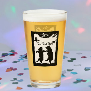 Schwarze Silhouette tanzende Bärenbären Owl auf de Glas