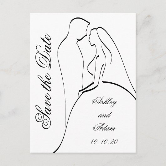 Schwarze Silhouette und Groom Save the Date Ankündigungspostkarte (Vorderseite)