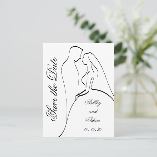 Schwarze Silhouette und Groom Save the Date Ankündigungspostkarte (Stehend Vorderseite)