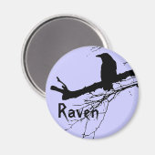 Schwarze Silhouette von Raven auf dem Baum Magnet (Vorderseite/Rückseite)