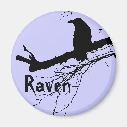 Schwarze Silhouette von Raven auf dem Baum Magnet (Vorne)