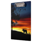 Schwarze Silhouette von Wolf, Vögeln und Baum im S Klemmbrett (Links)