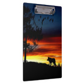 Schwarze Silhouette von Wolf, Vögeln und Baum im S Klemmbrett (Rechts)