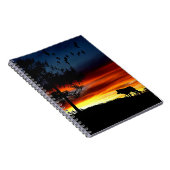 Schwarze Silhouette von Wolf, Vögeln und Baum im S Notizblock (Rechte Seite)