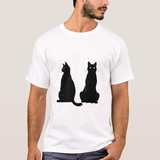 Schwarze Silhouette von zwei Katzen T-Shirt (Vorderseite)