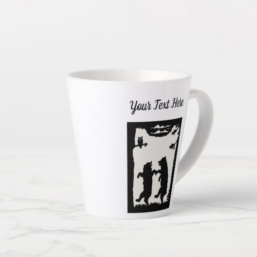 Schwarze Silhouette Zwei tanzende Bären Bäume Owl Milchtasse (Rechte Ecke)