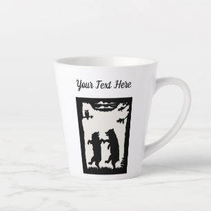 Schwarze Silhouette Zwei tanzende Bären Bäume Owl Milchtasse