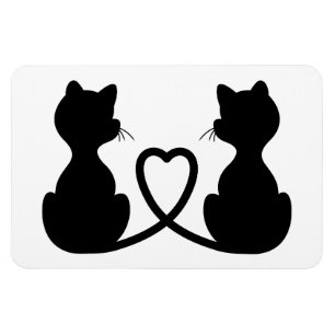 Schwarze Silhouette zweier verliebter Katzen Magnet