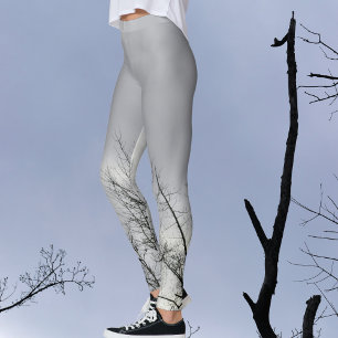 Schwarze Silhouetten Äste Grauer Himmel Leggings