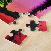 Schwarze Silhouetten mit farbenfroher Himmelshinte Puzzle (Seite)
