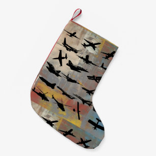 Schwarze Silhouetten von Flugzeugen Kleiner Weihnachtsstrumpf