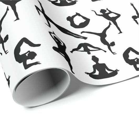 Schwarze Silhouetten von Yogapositionen - Geschenk Geschenkpapier (Rolleneckpunkt)
