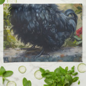 Schwarze Silkie-Hühnermalerei Geschirrtuch (Gefaltet)