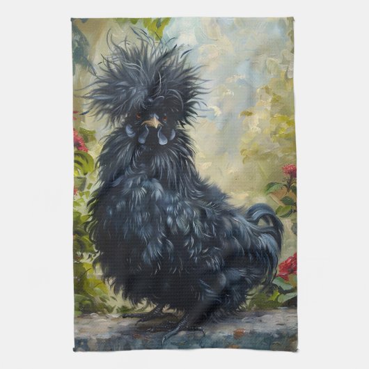 Schwarze Silkie-Hühnermalerei Geschirrtuch (Vertikal)