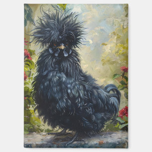 Schwarze Silkie-Hühnermalerei Magnet