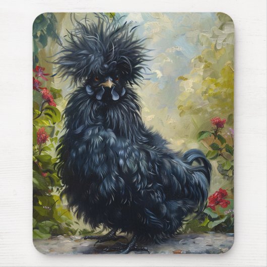 Schwarze Silkie-Hühnermalerei Mousepad (Vorne)