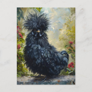 Schwarze Silkie-Hühnermalerei Postkarte