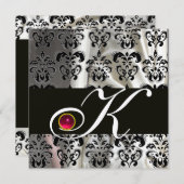 SCHWARZE SILVER SILK DAMASK CLOTH MONOGRAMM PINK R EINLADUNG (Vorne/Hinten)