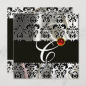 SCHWARZE SILVER SILK DAMASK KLOTH MONOGRAMM RED RU EINLADUNG (Vorne/Hinten)