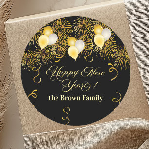 Schwarze Silvesterparty mit goldenem Glitter Runder Aufkleber
