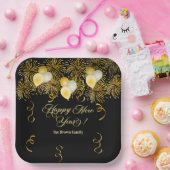 Schwarze Silvesterparty mit Goldglitter Pappteller (Party)