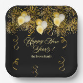 Schwarze Silvesterparty mit Goldglitter Pappteller (Vorderseite)