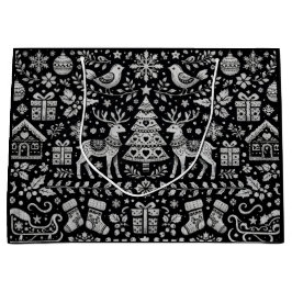 SCHWARZE SKANDINAVISCHE MUSTER WEIHNACHTS-GESCHENK GROßE GESCHENKTÜTE