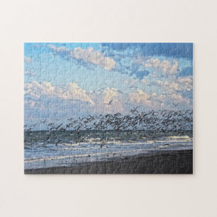 Schwarze Skimmern starten am Kap Canaveral Beach Puzzle