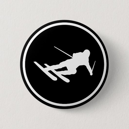 schwarze Skiskifahrenikone abwärts Button (Vorderseite)